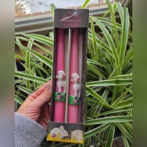 Vintage Brass & Pink Easter Bundle: Hinged Gold Tone Frame, Solid Brass Candlest